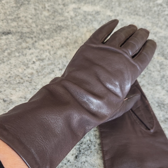 Vintage Women's Medium Dark Brown Leather Gloves - Picture 8 of 11